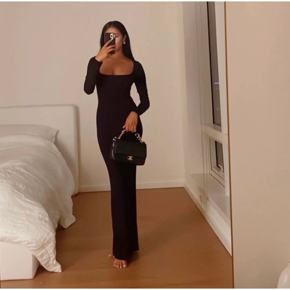 SKIMS Black Lounge Long Sleeve Maxi Dress S - Picture 2 of 8